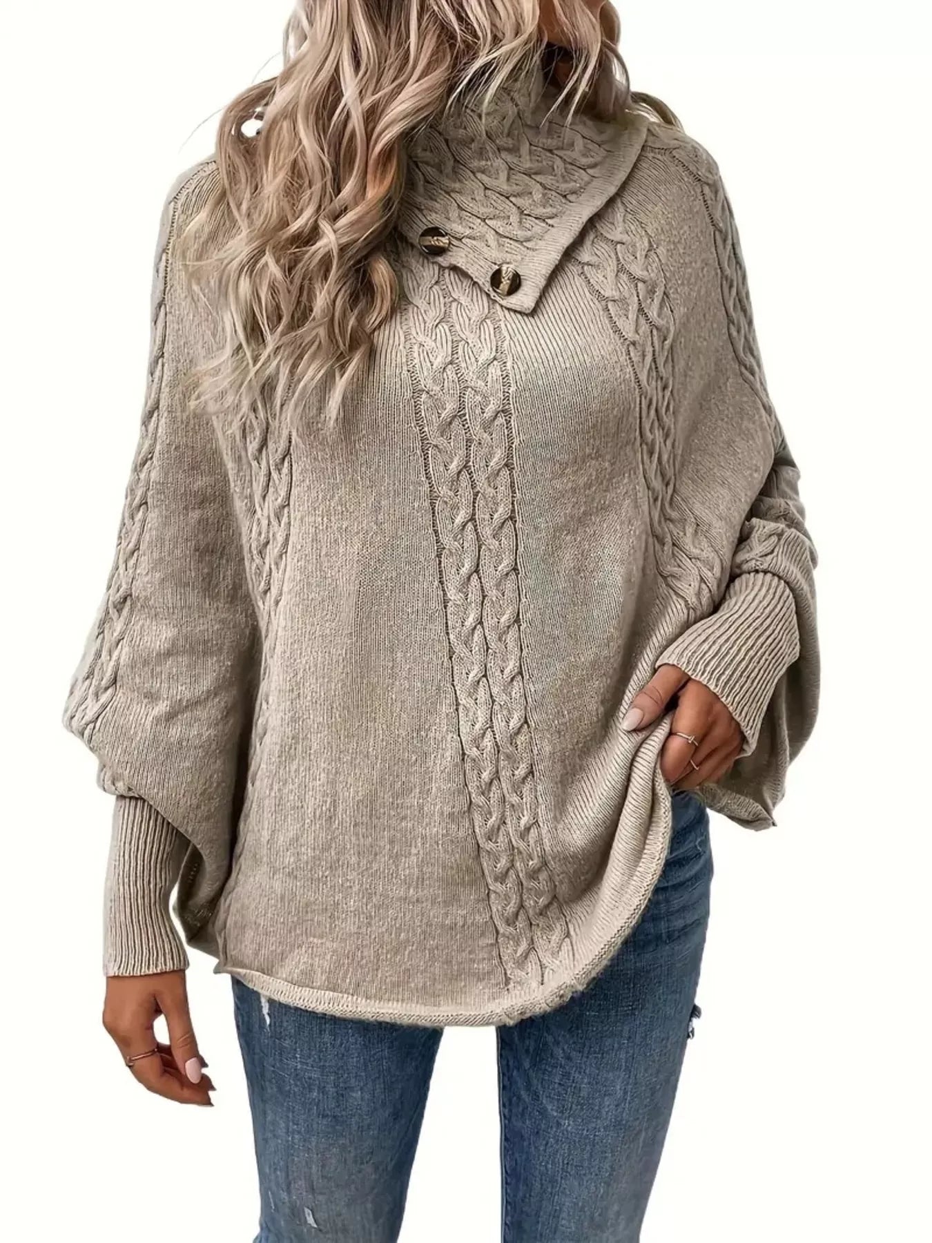 Cable Knit Button Detail Sweater