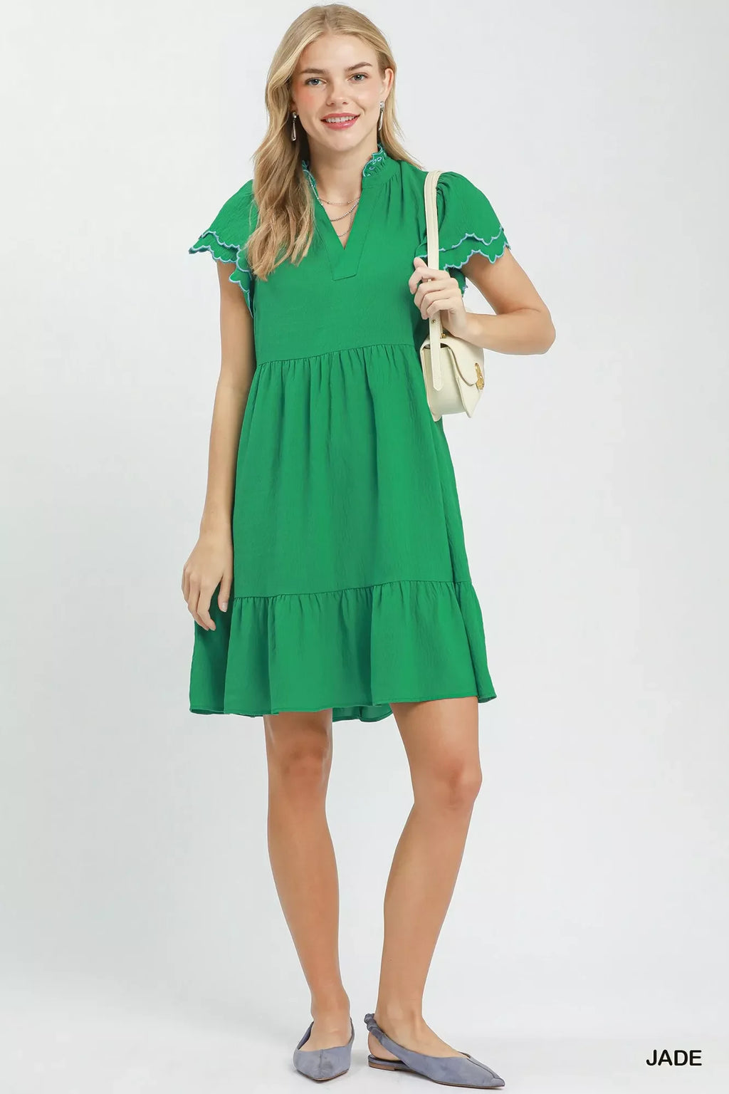 Umgee Scallop Flutter Sleeve Tiered Mini Dress