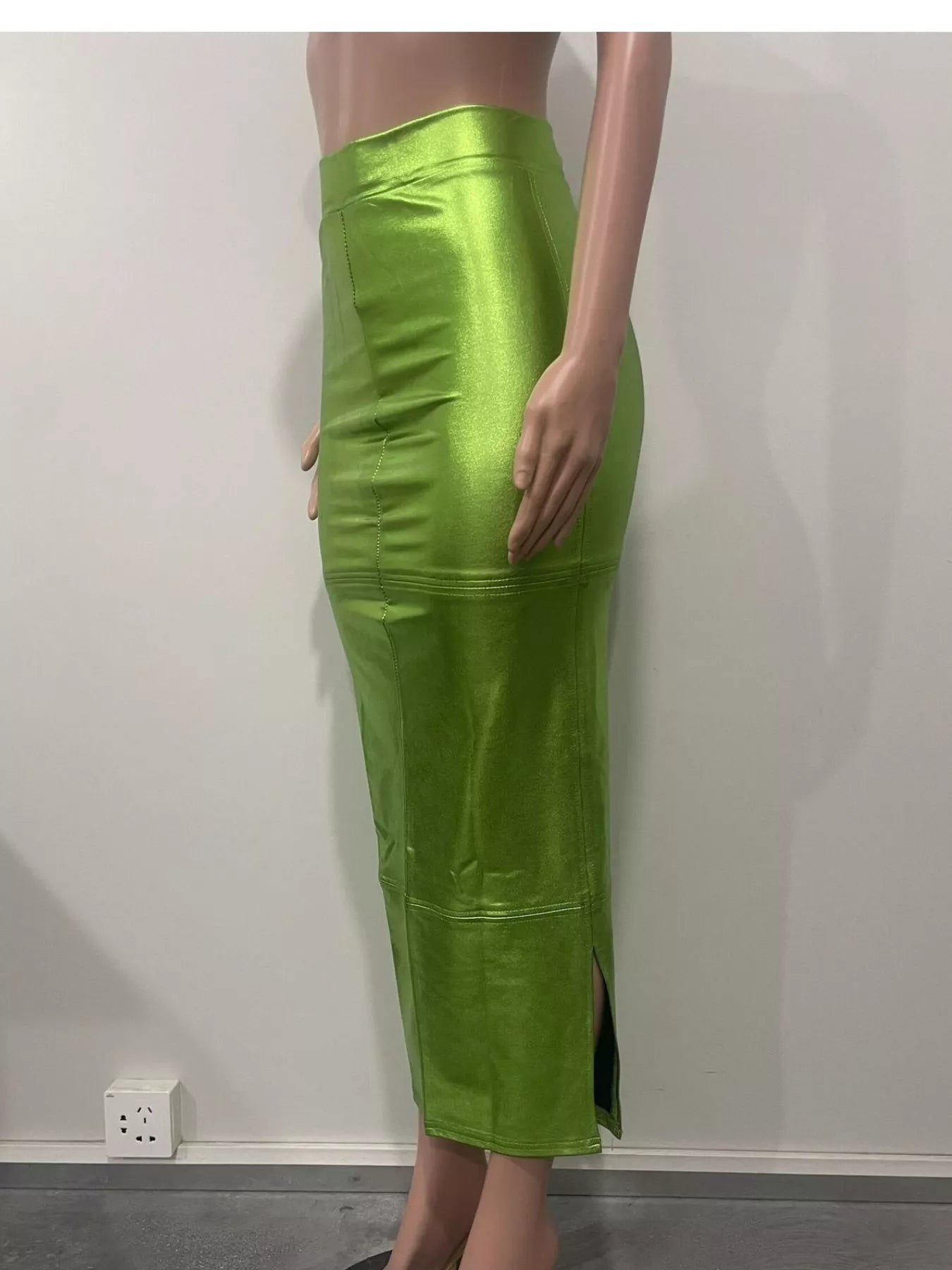 Shimmering Side Slit Bodycon Maxi Skirt