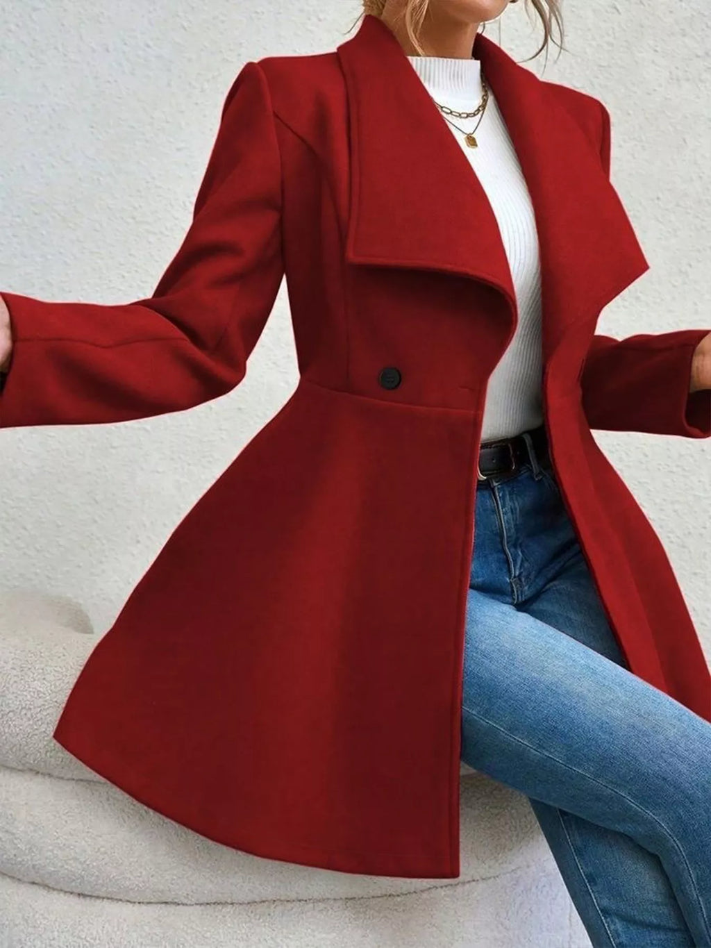 Double-Breasted Wool Blend Coat