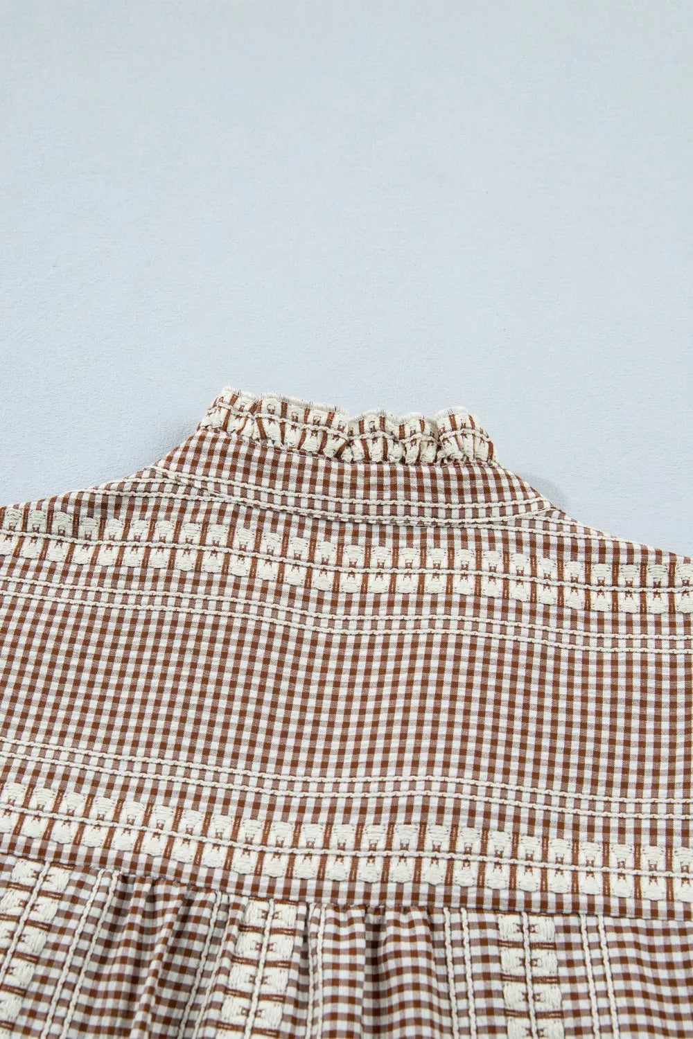 Western Pony Embroidered Yoke Puff Sleeve Gingham Blouse