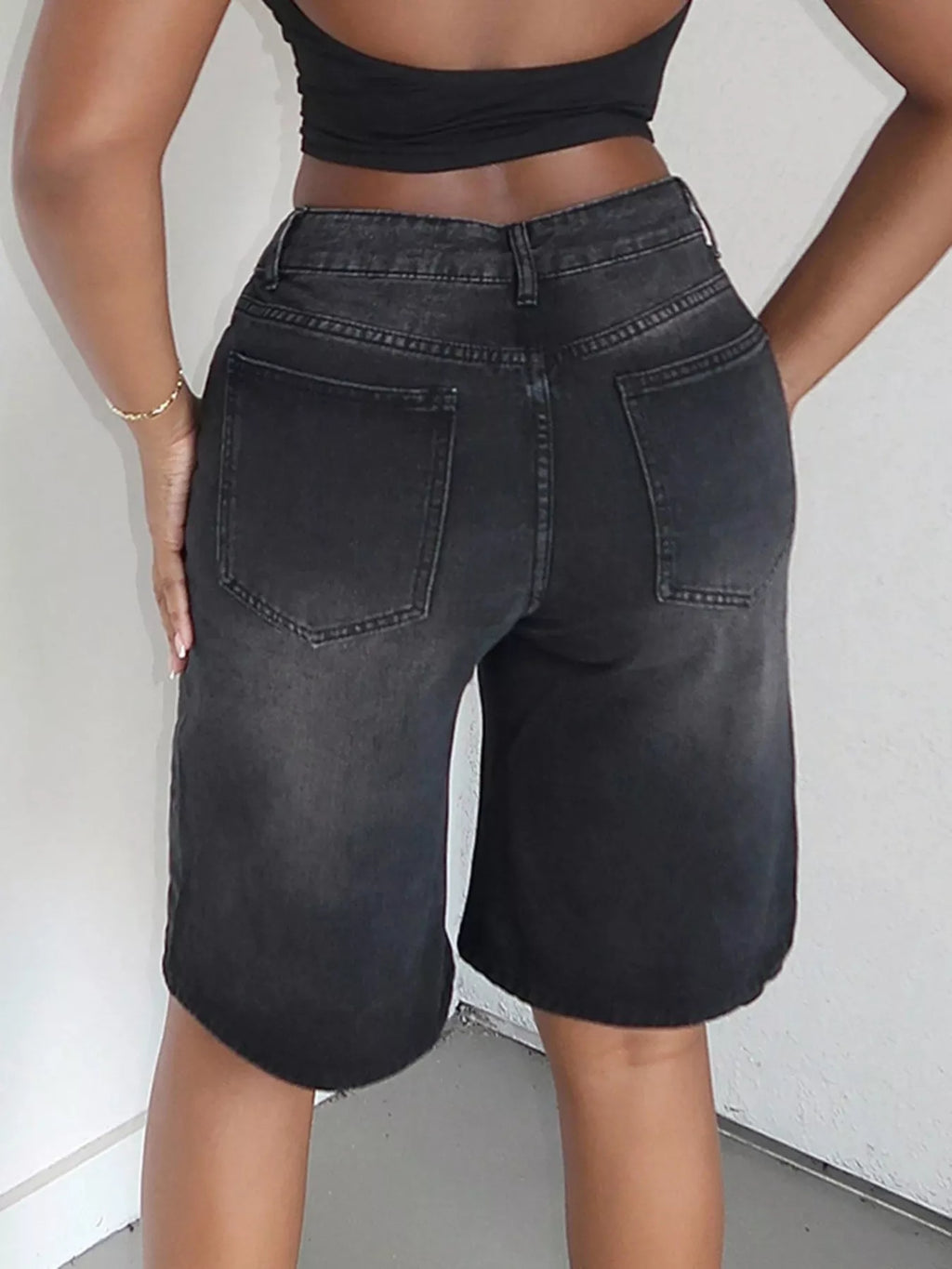 High Waisted Wide Leg Denim Shorts