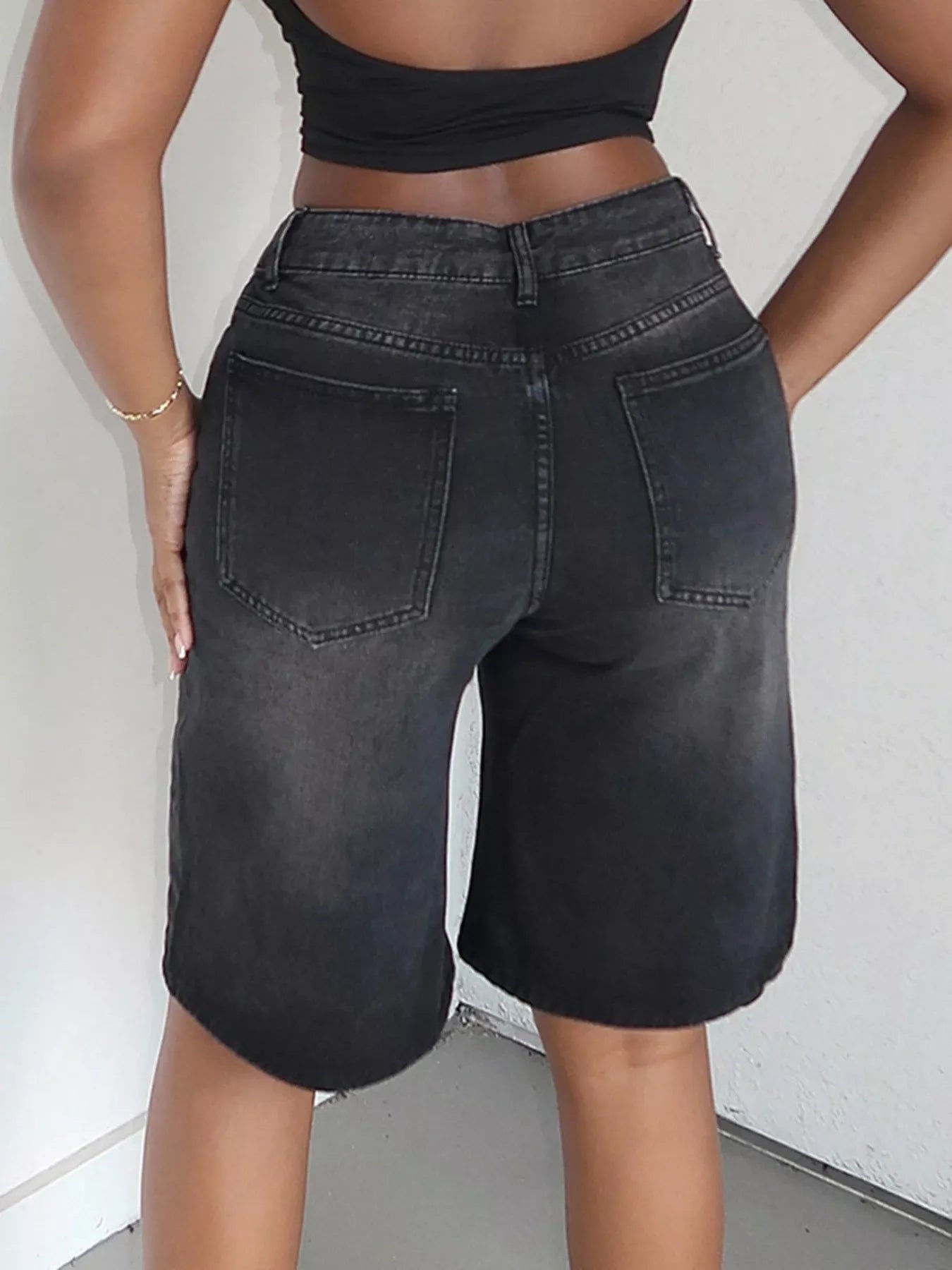 High Waisted Wide Leg Denim Shorts
