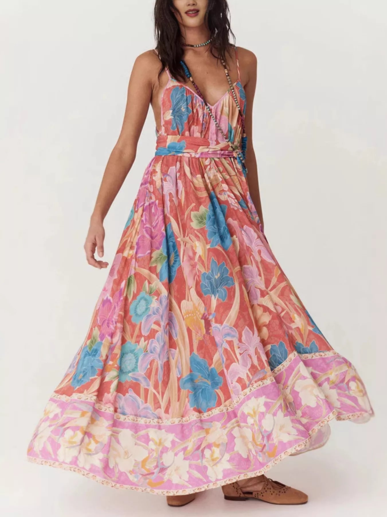 Floral Print Spaghetti Strap Maxi Dress