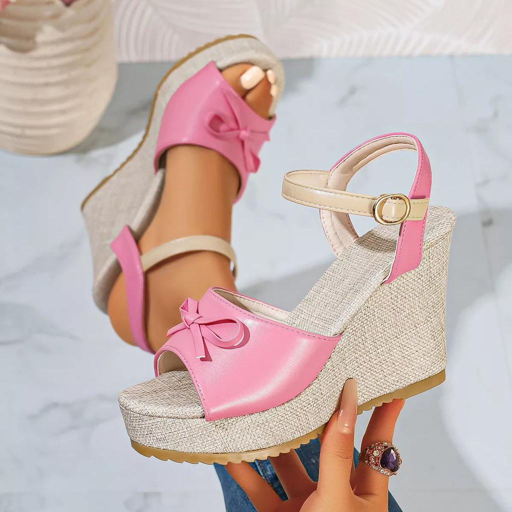 Bow Peep Toe Wedge Sandals