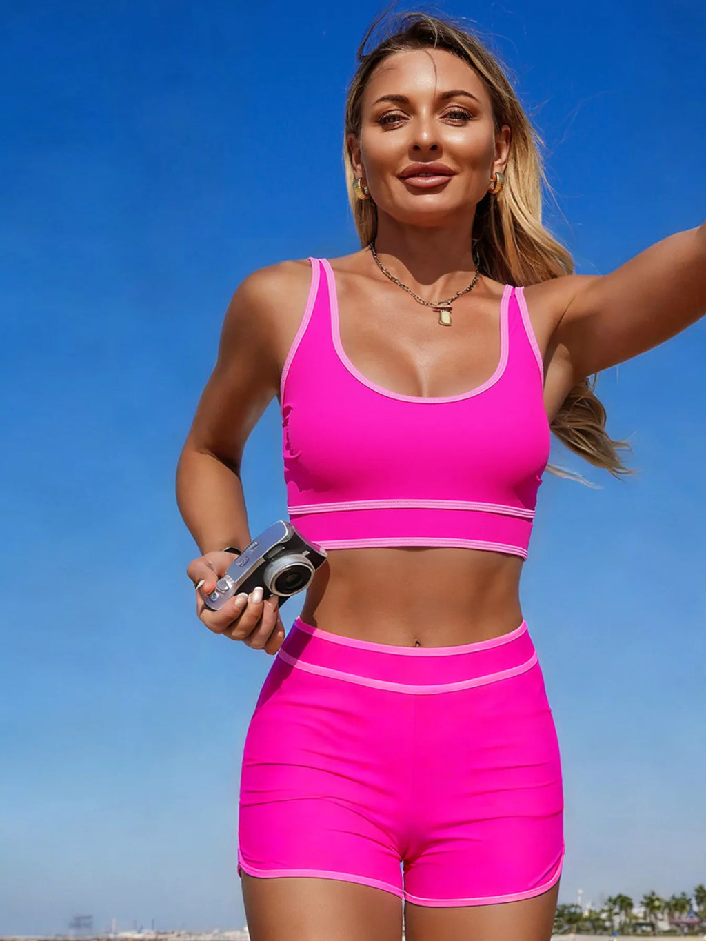 Contrast Trim Scoop Neck Swim Set