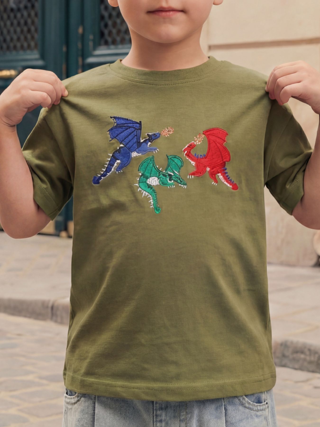 Children's Embroidered Dragon Short Sleeve T-Shirt
