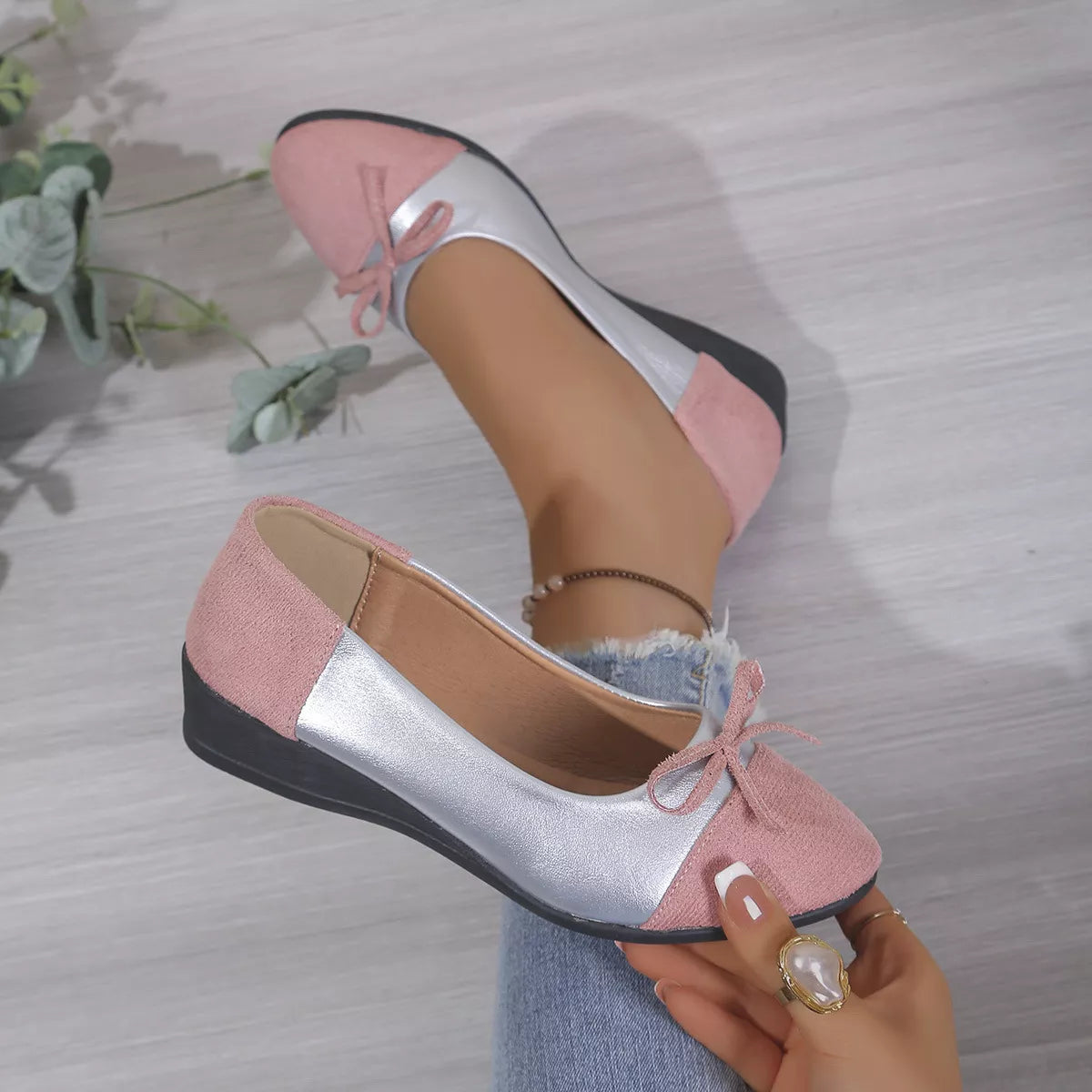 Bow Accent Two-Tone Slip-Ons