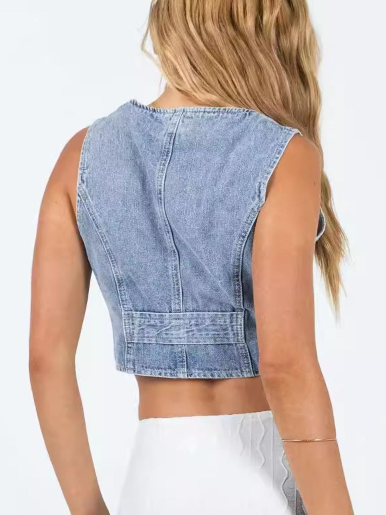 V-Neck Button Up Denim Vest