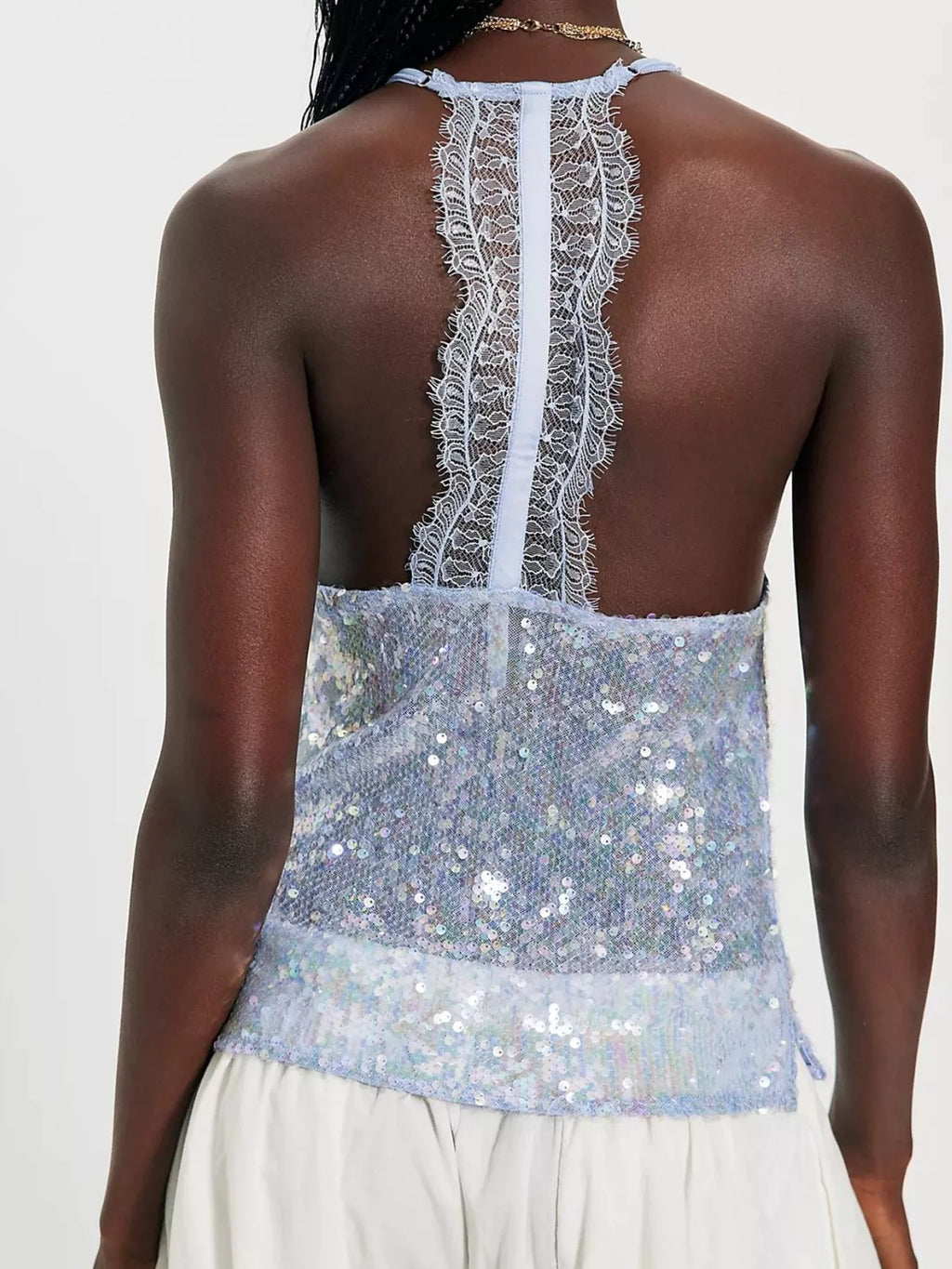 Sequin Lace Trim Halter Neck Cami