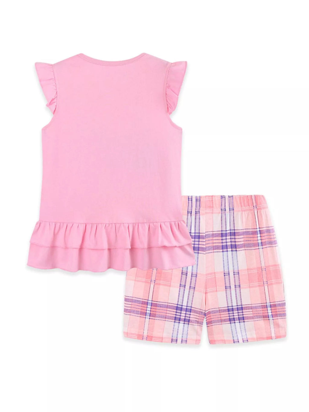 Children's Bunny Train Ruffle Trim Top & Plaid Shorts Set