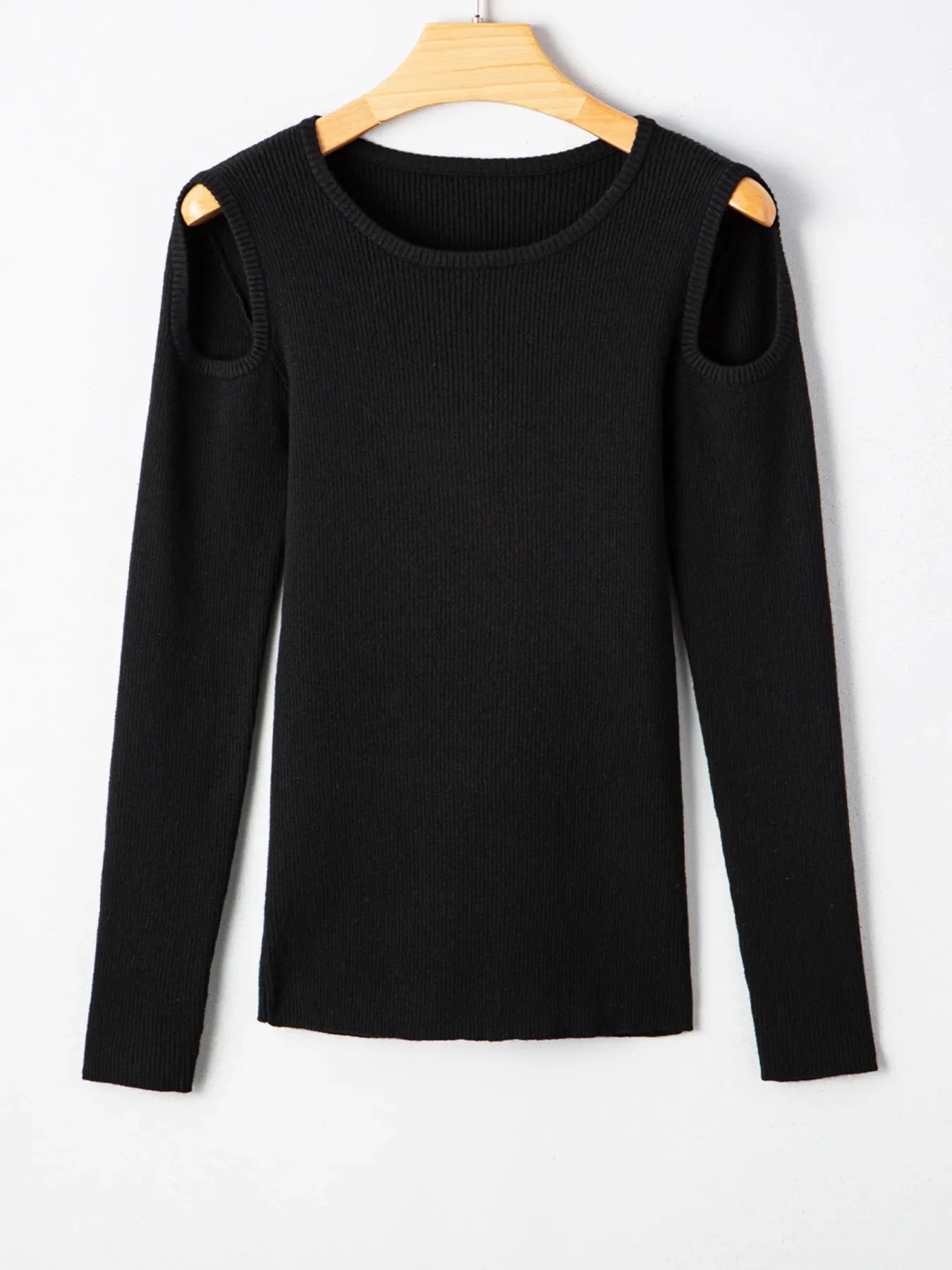 Ribbed Knit Cold Shoulder Sweater