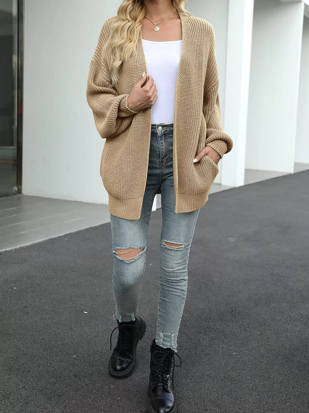 Full Size Chunky Knit Open Front Cardigan Plus Size