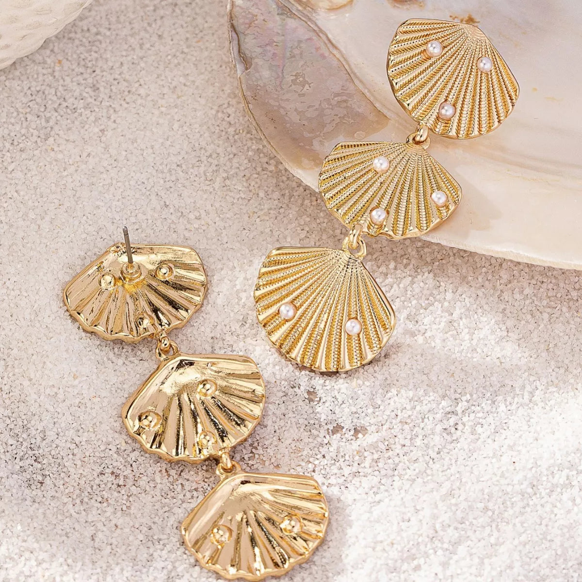 Seashell Dangle Earrings with Pearl Accents