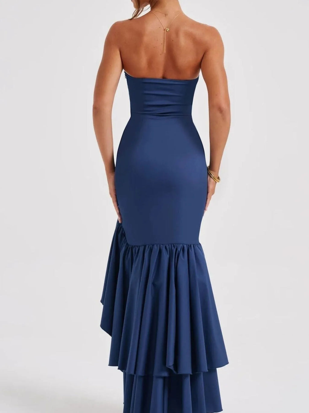 Strapless Ruffle High-Low Bodycon Dress