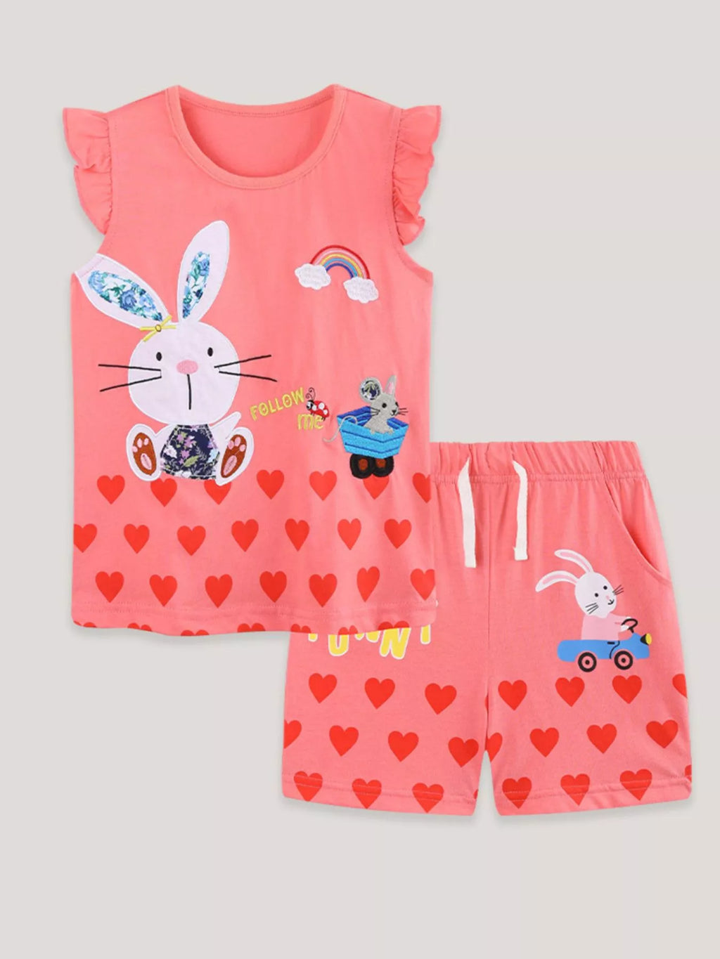 Children's Bunny Heart Print Top and Shorts Set