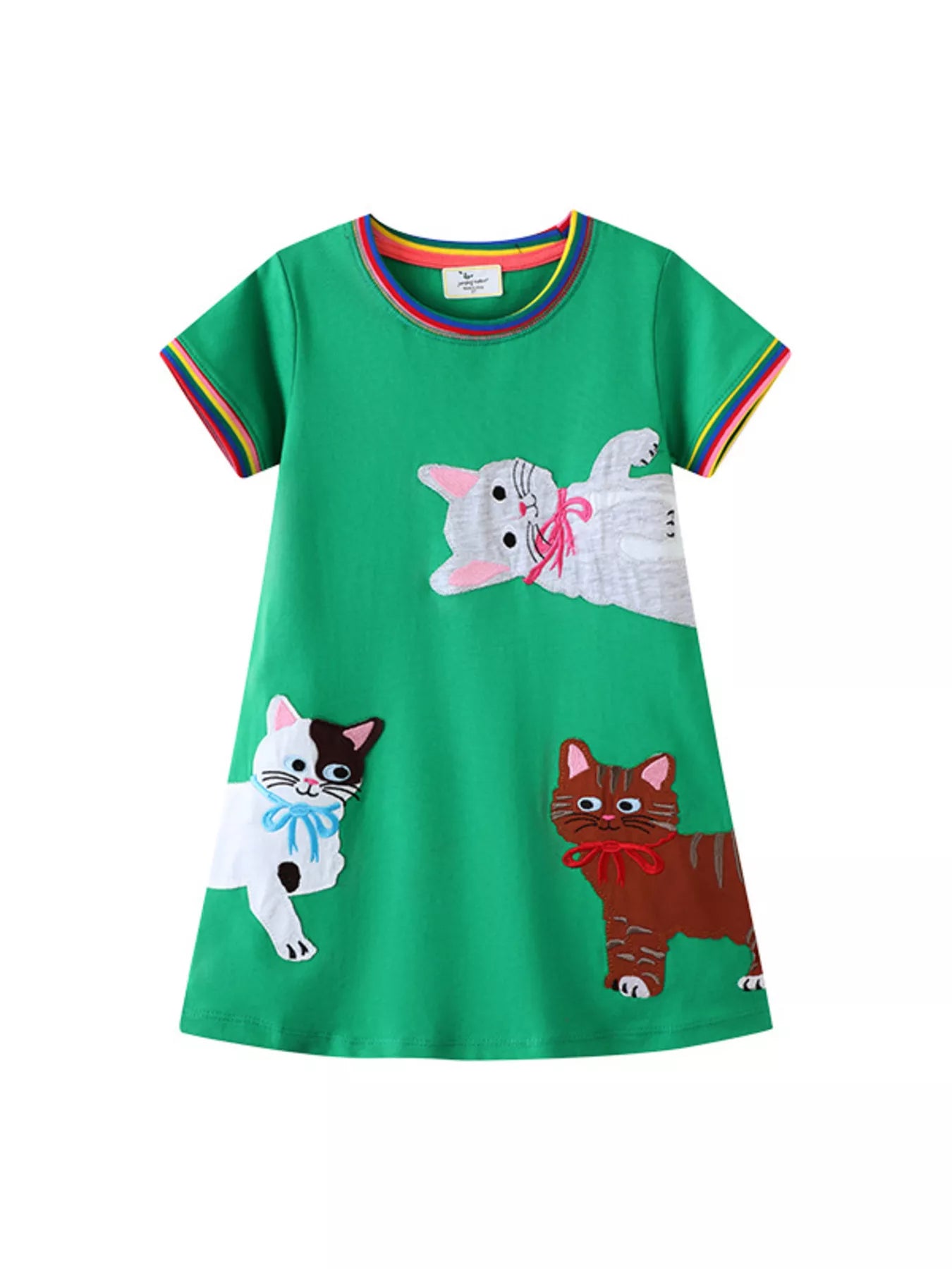Children's Cute Cartoon Cat Round Neck Dress