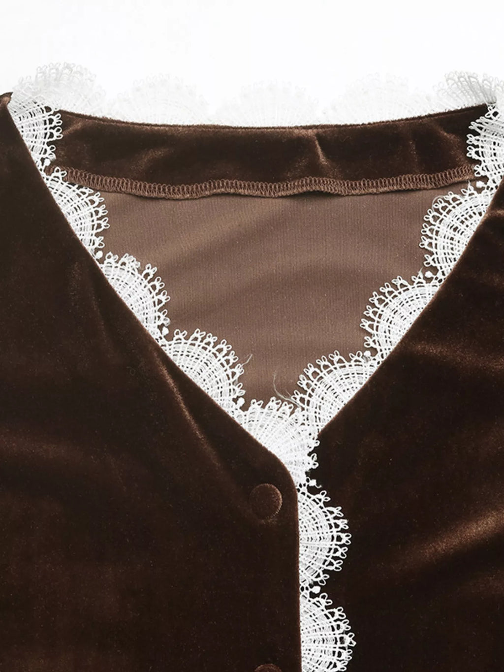 Lace Trim V-Neck Velvet Blouse