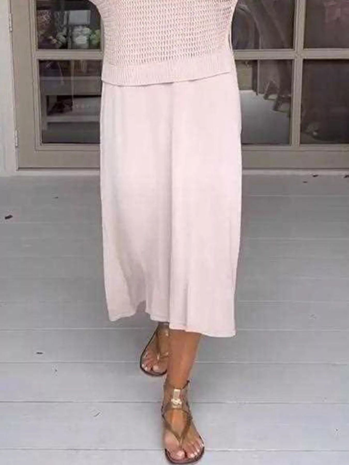 Full Size Openwork Knit Cover Up and Dress Set Plus Size
