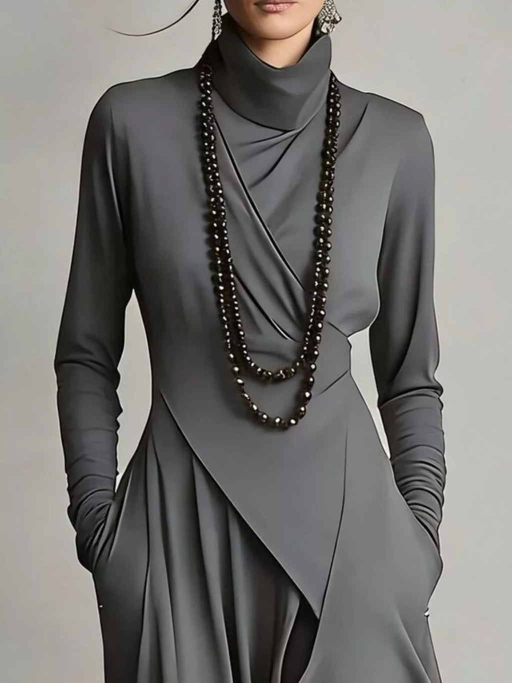 Full Size Asymmetrical Hem Turtleneck Dress Plus Size