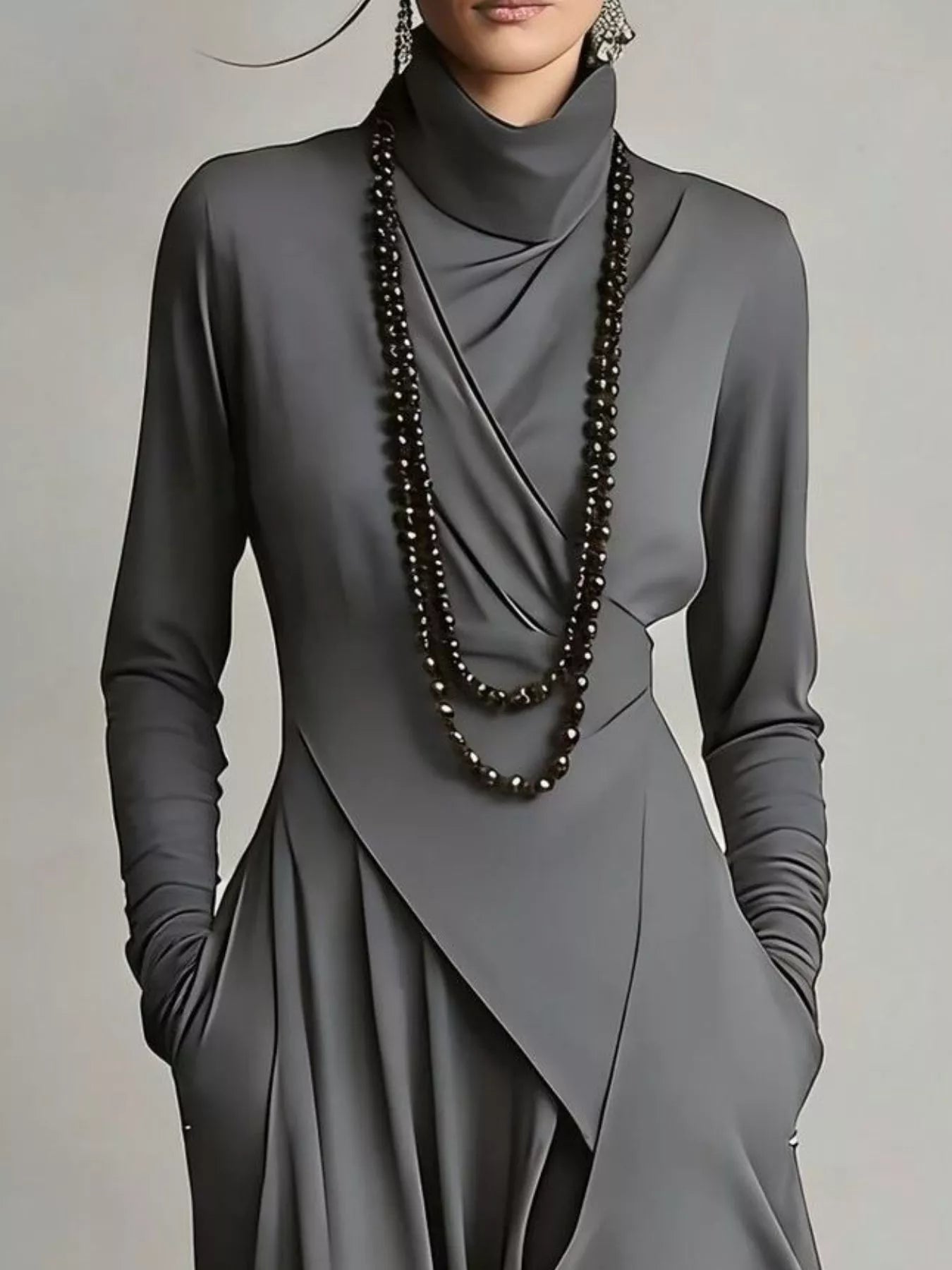 Full Size Asymmetrical Hem Turtleneck Dress Plus Size