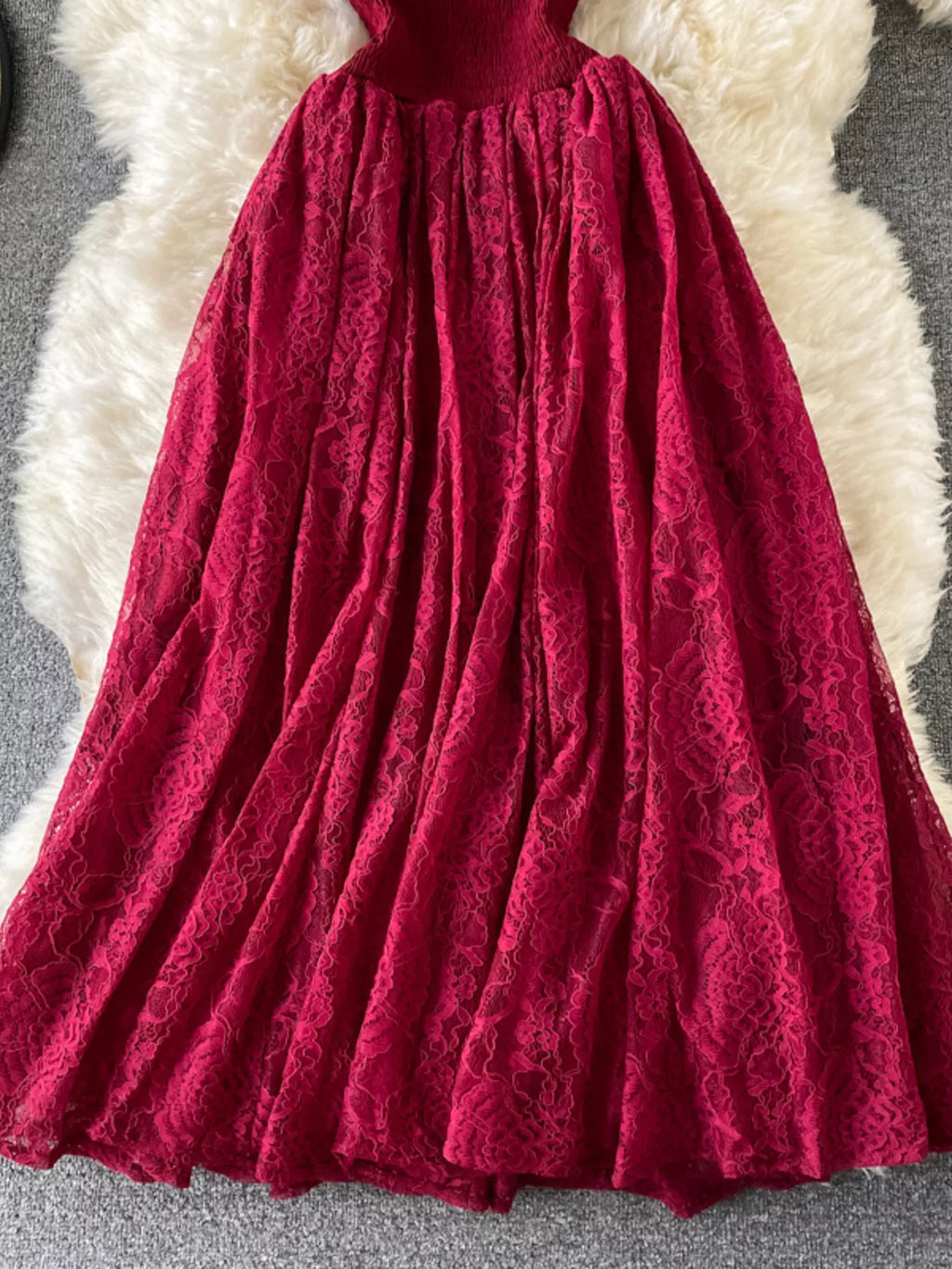 Ruffled Mock Neck Lace Maxi Dress