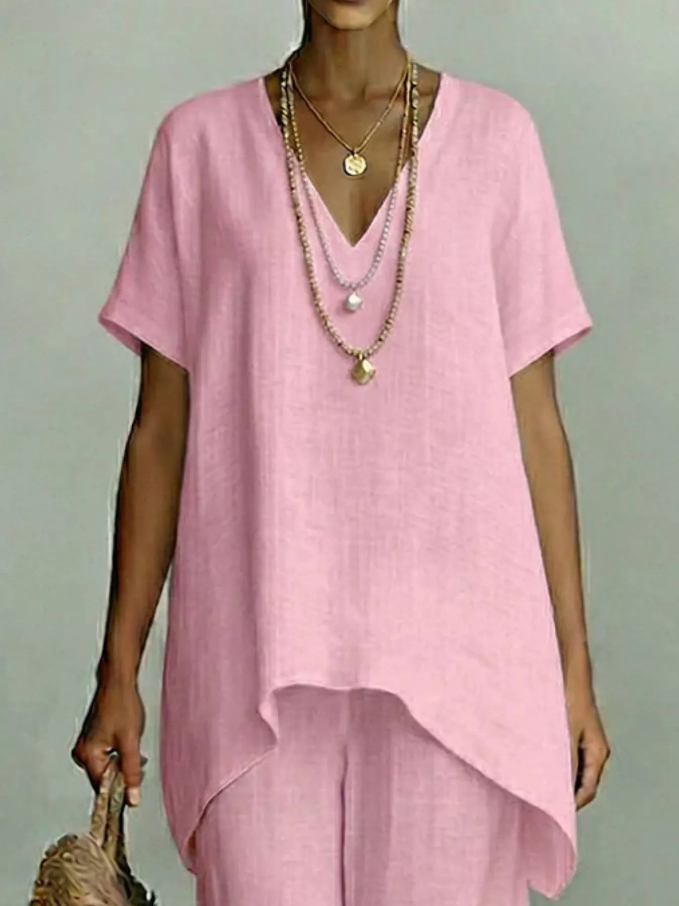 Full Size V-Neck Top and Wide-Leg Pants Set Plus Size