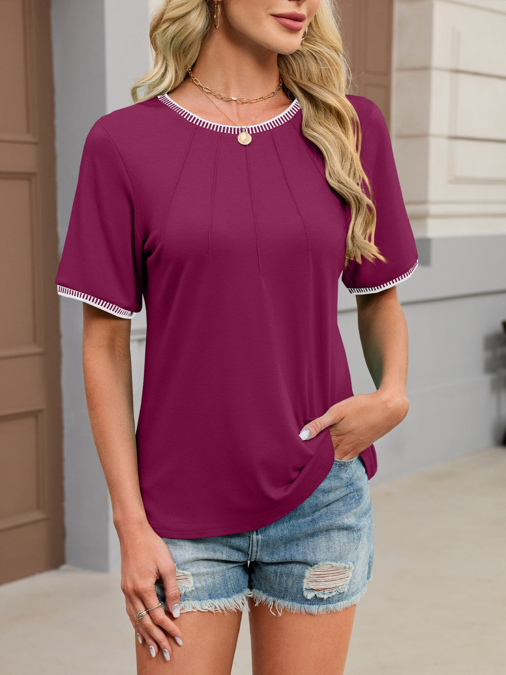 Contrast Trim Short Sleeve T-Shirt – Bright Tones