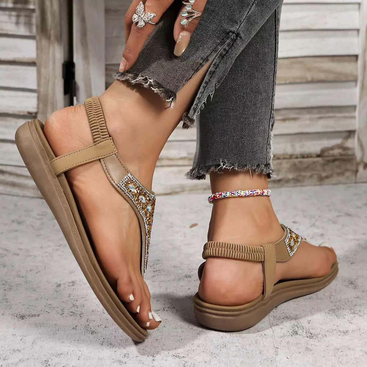 Toe Post Rhinestone Sandals