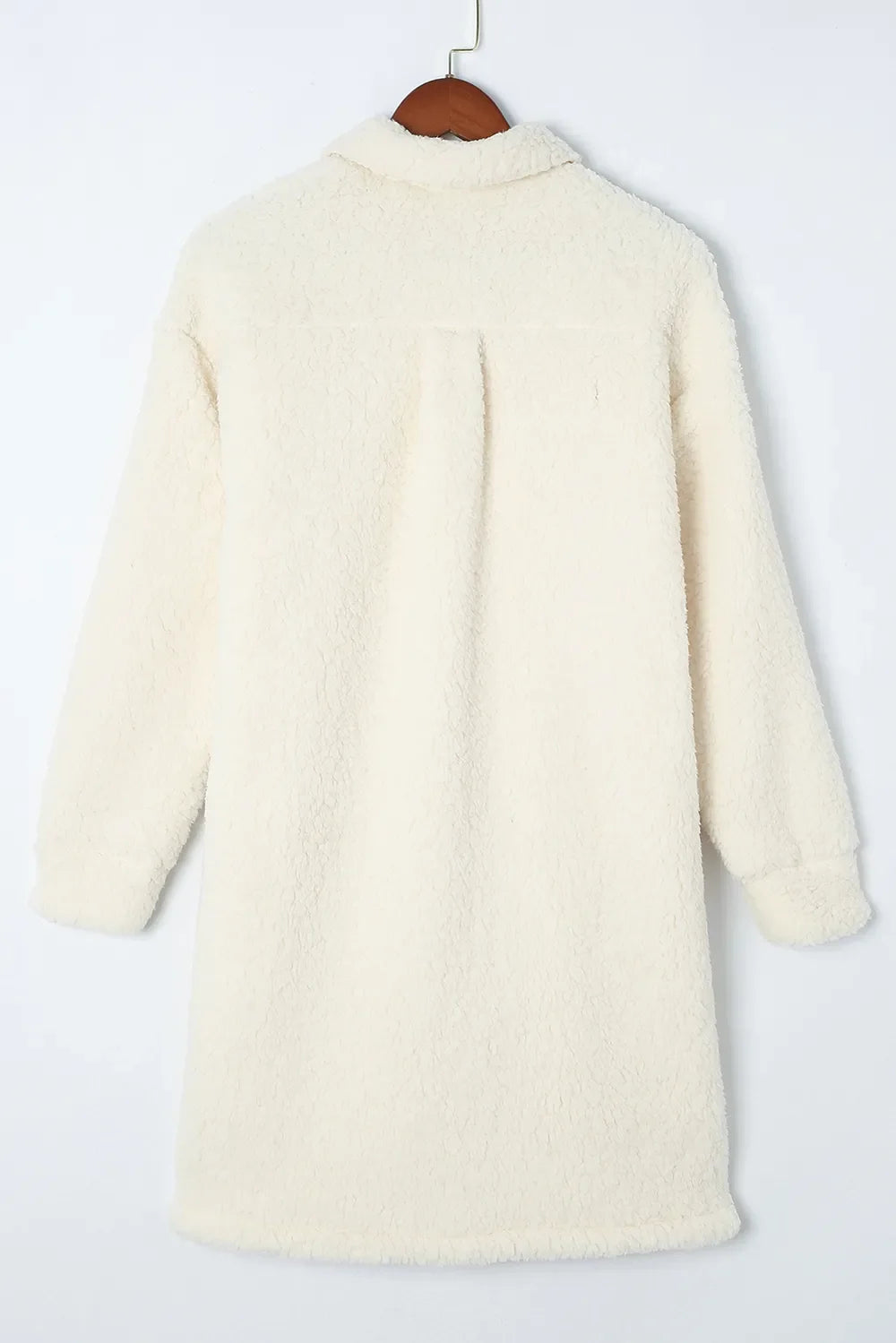 Collared Neck Long Sleeve Longline Teddy Jacket