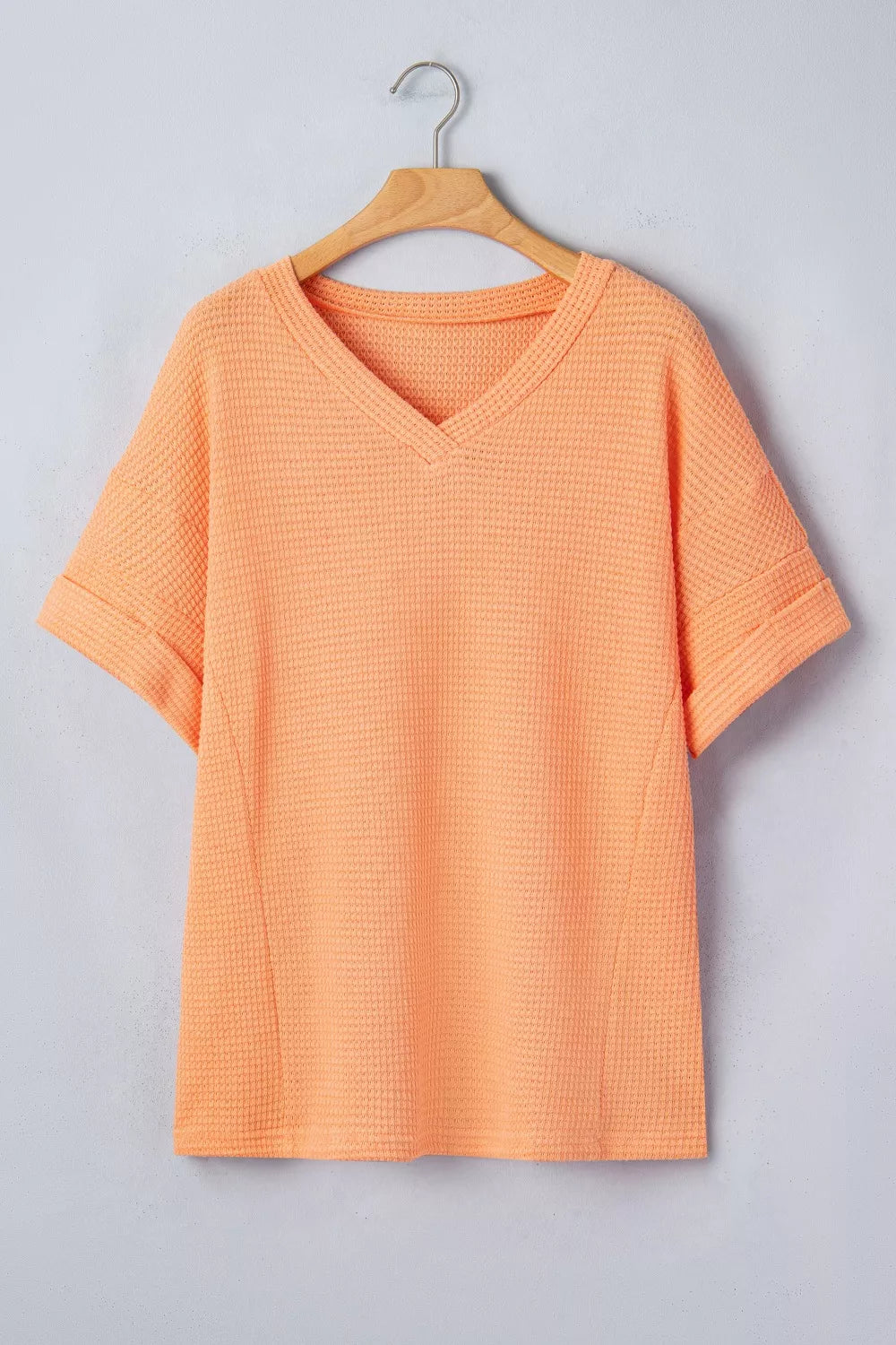Textured Waffle Knit V-Neck T-Shirt