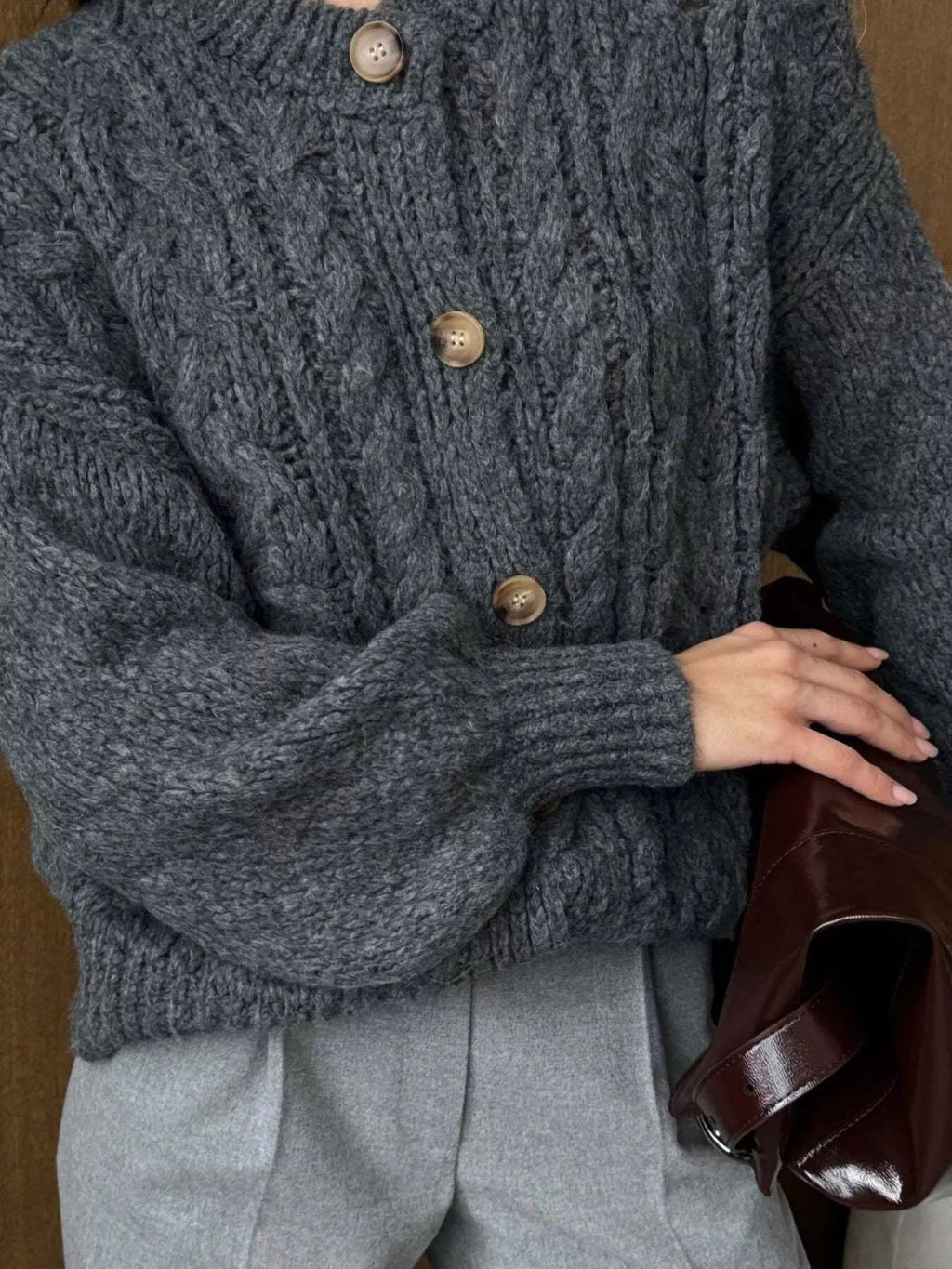 Cable Knit Button-Down Cardigan