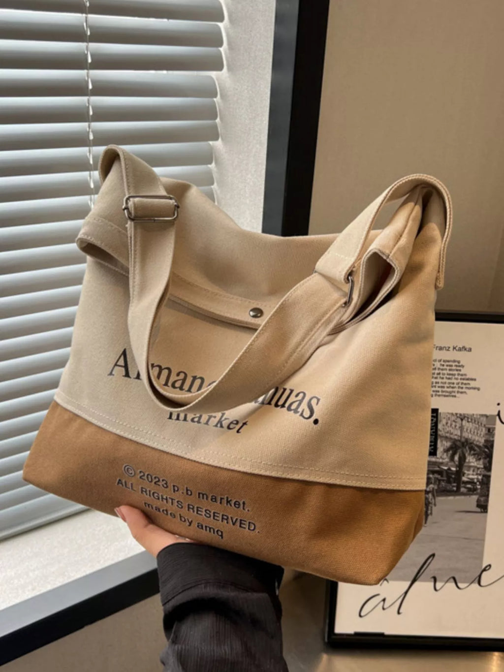 Color Block Canvas Shoulder Bag