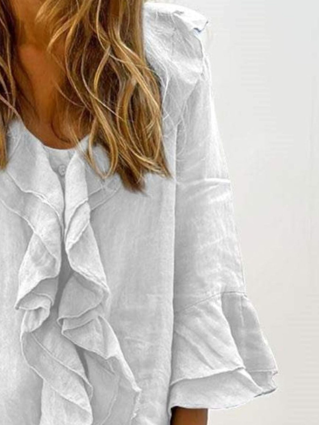 Full Size Ruffle Trim 3/4 Sleeve Blouse Plus Size