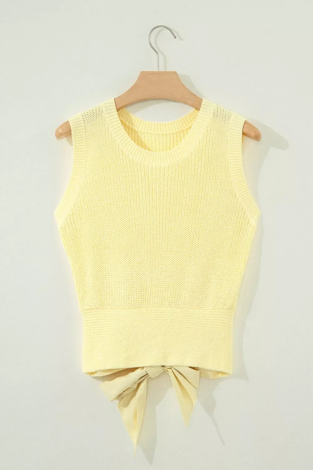 Solid Color Cropped Knit Knot Back Cutout Sweater Tank