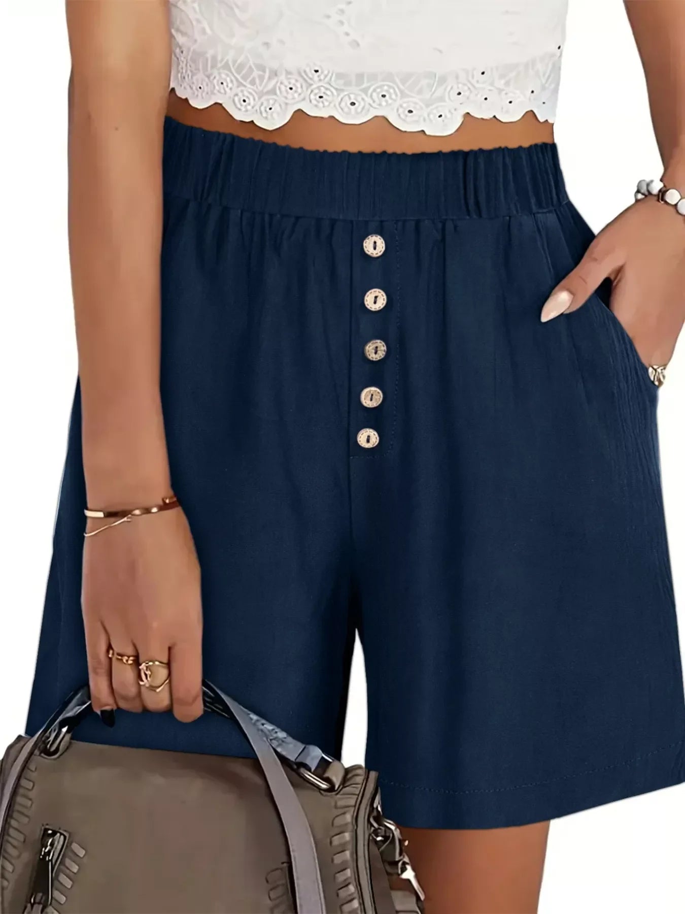 Plus Size Elastic Waist Casual Shorts