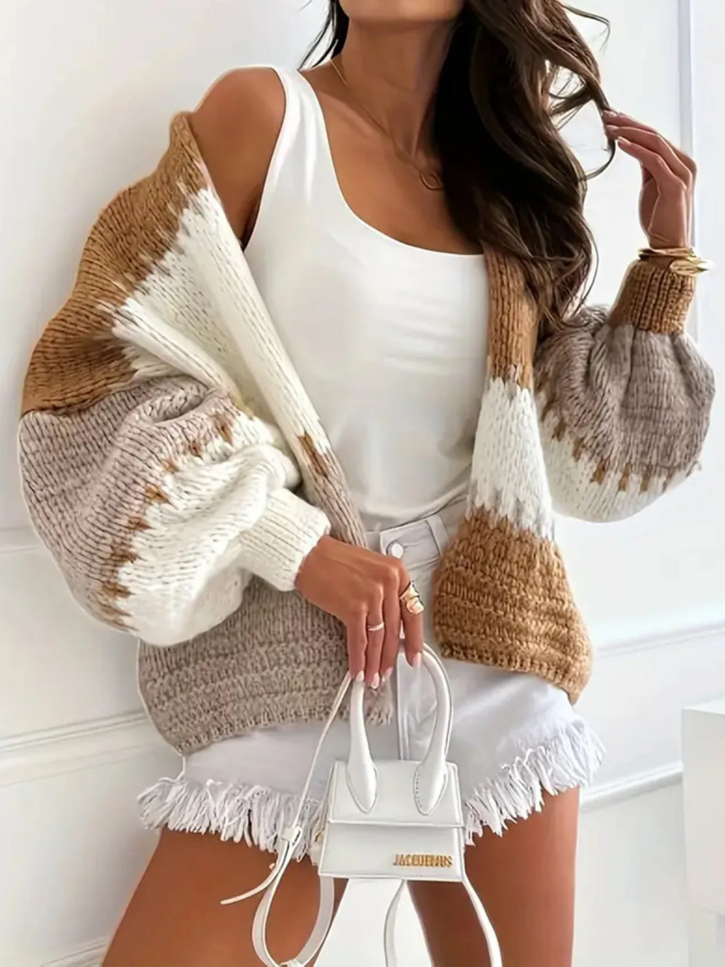 Color Block Drop Shoulder Cardigan
