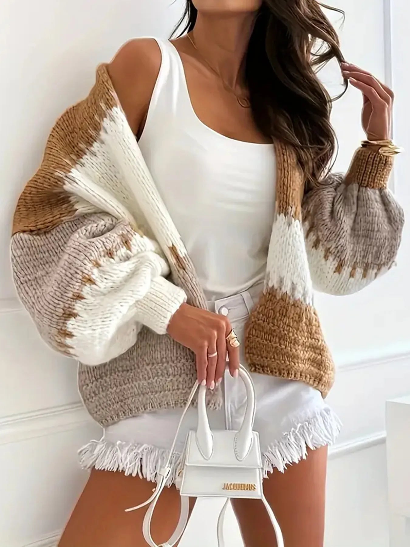 Color Block Drop Shoulder Cardigan