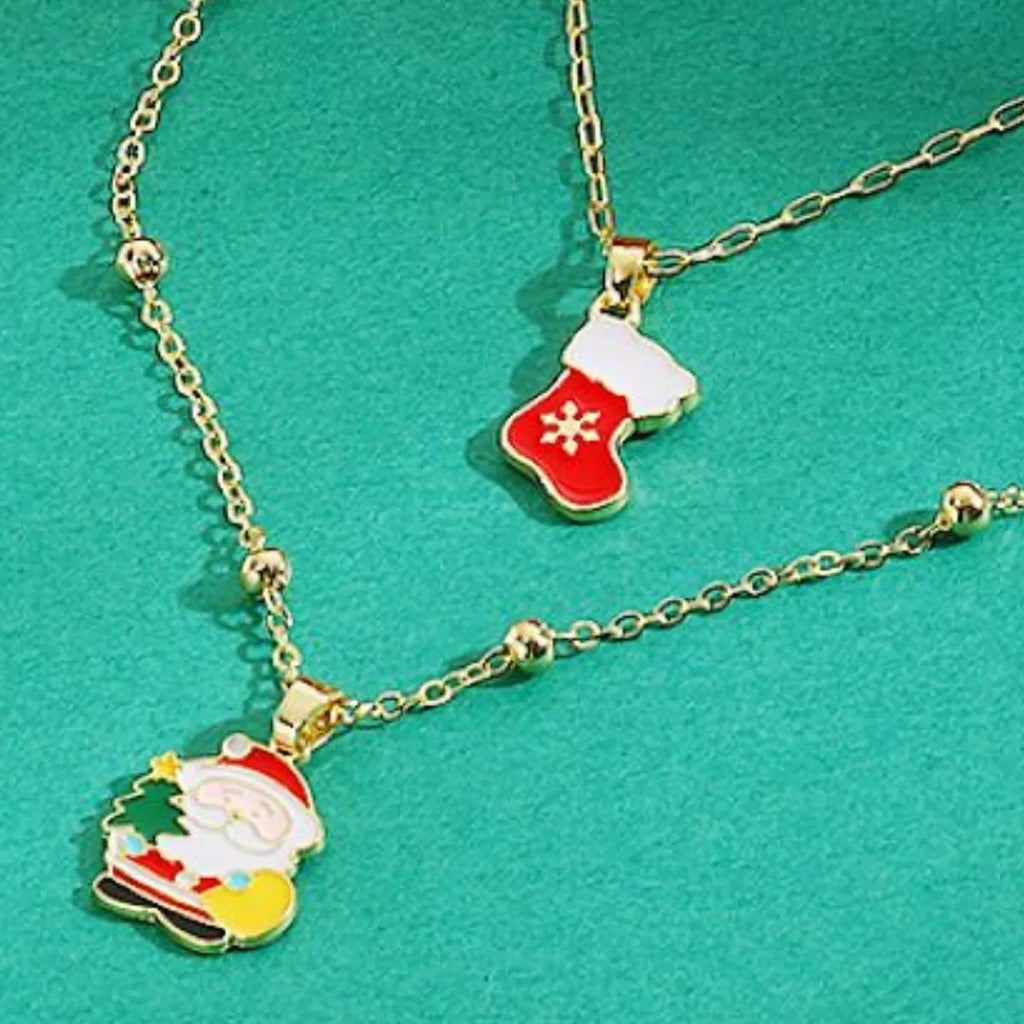 Colorful Christmas Charm Layered Necklace