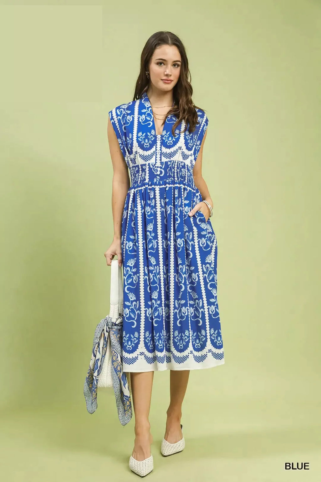Umgee Sleeveless Smocked Midi Dress