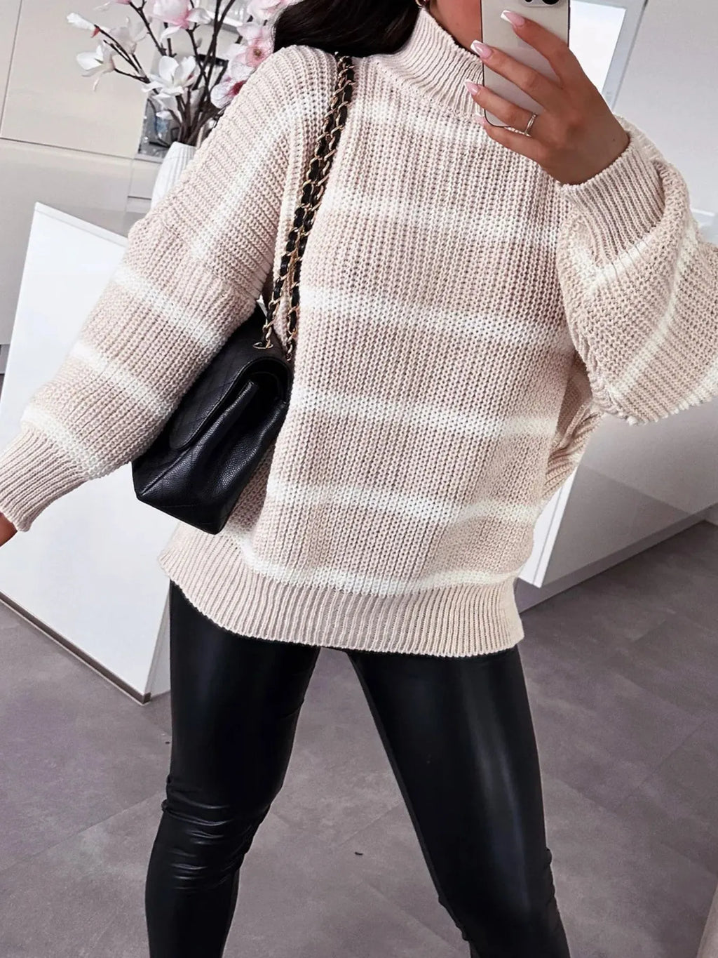 Striped Turtleneck Long Sleeve Sweater