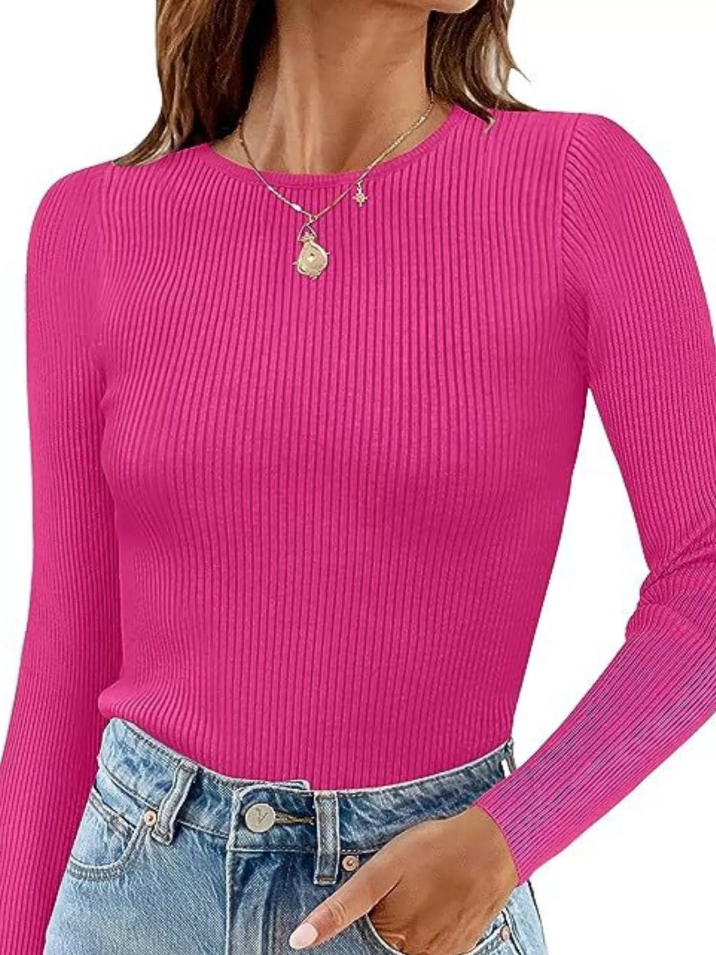 Ribbed Knit Slim Fit Long Sleeve T-Shirt