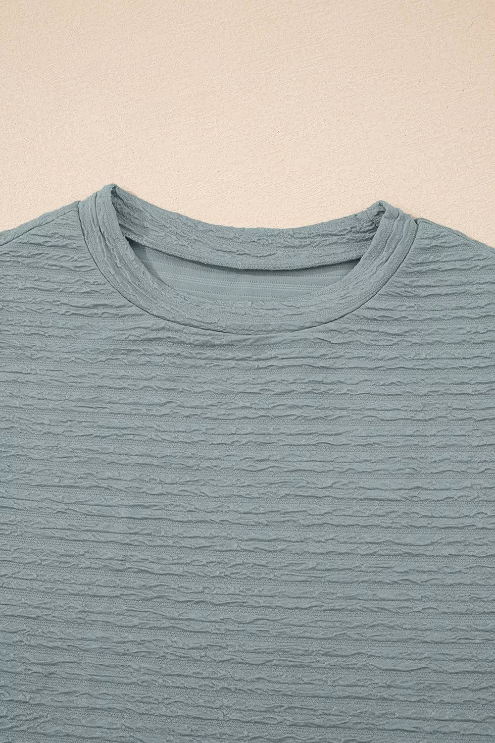 Solid Color Textured Crew Neck Top