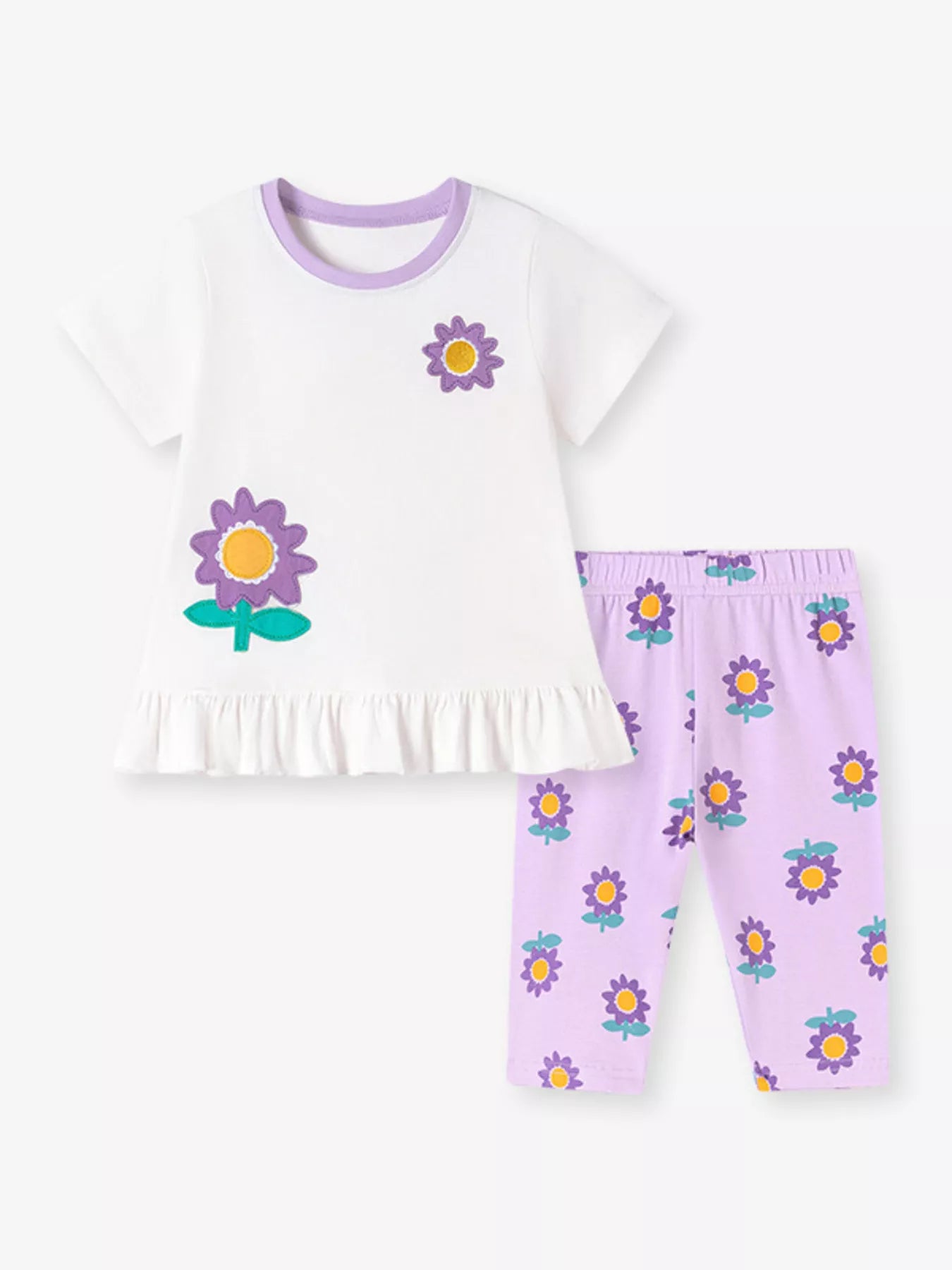 Children's Floral Print Ruffle Hem Tee & Capri Leggings Set