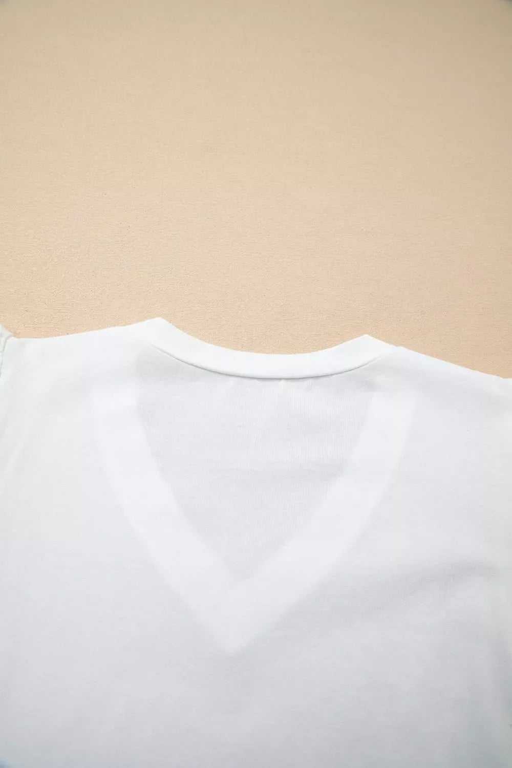 Eyelet Embroidered Flutter Sleeve Patchwork V Neck Tee