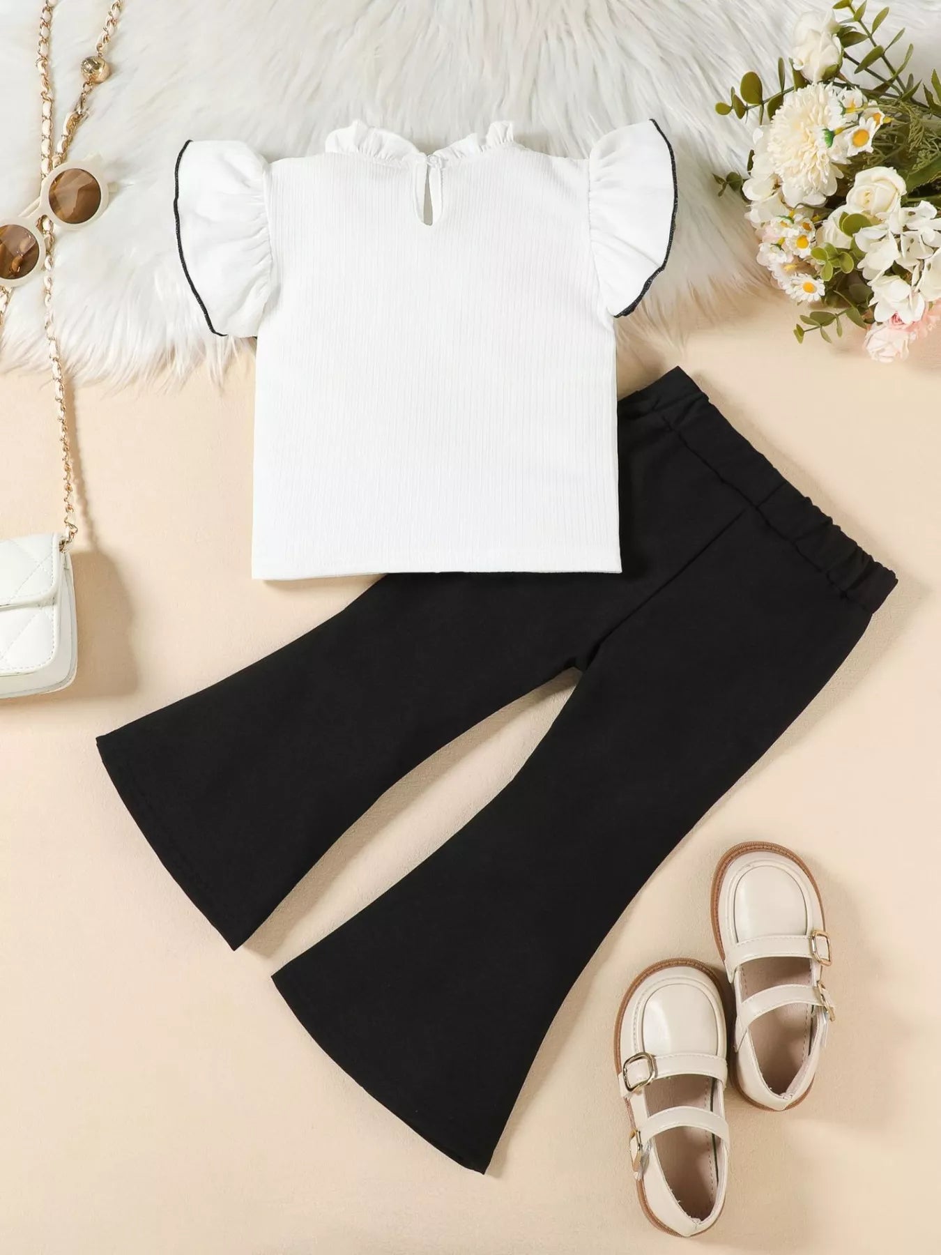 Children's Ruffle Trim Top and Flare Leg Pants Set