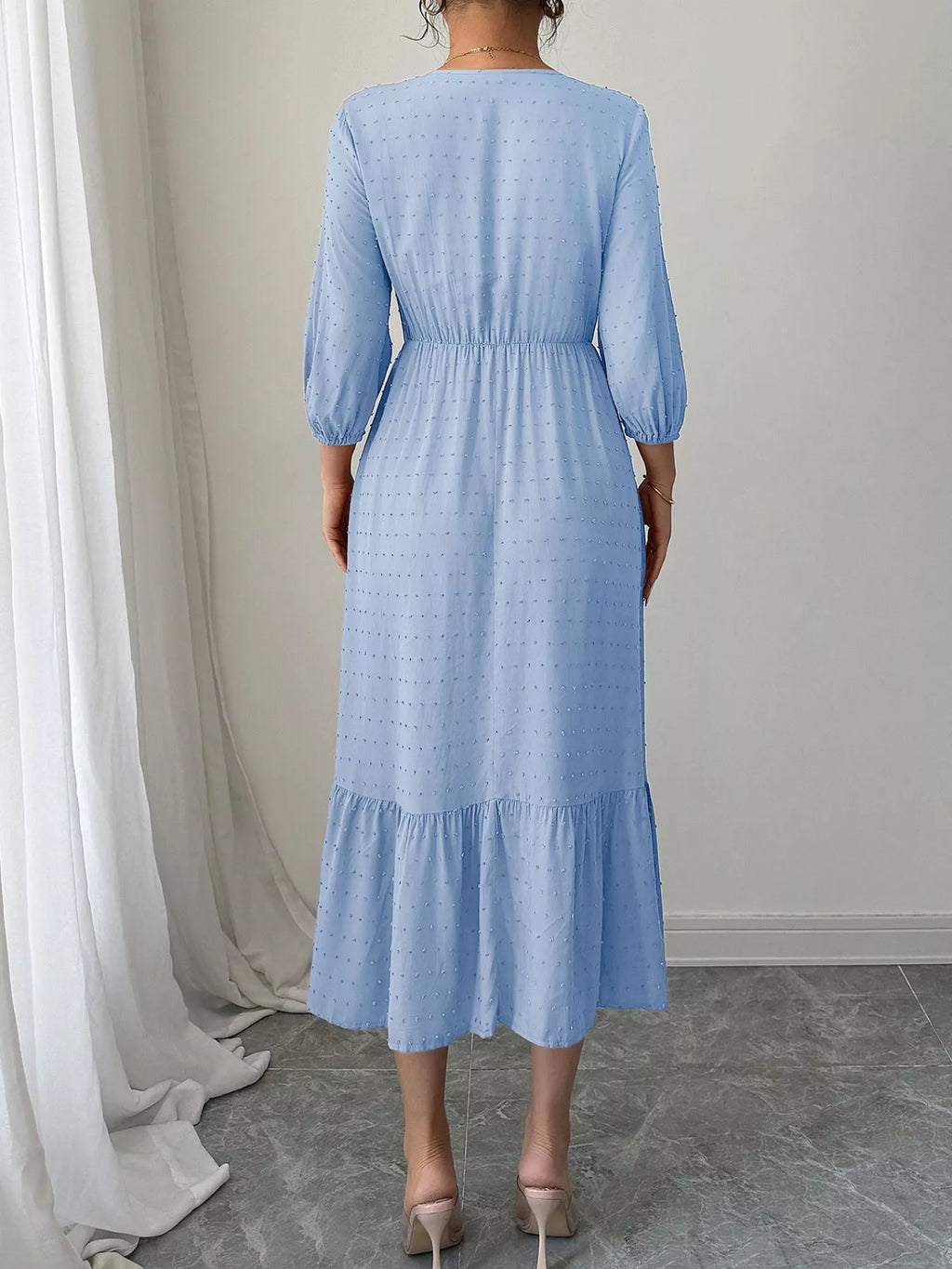 Swiss Dot Ruffle Hem Midi Dress