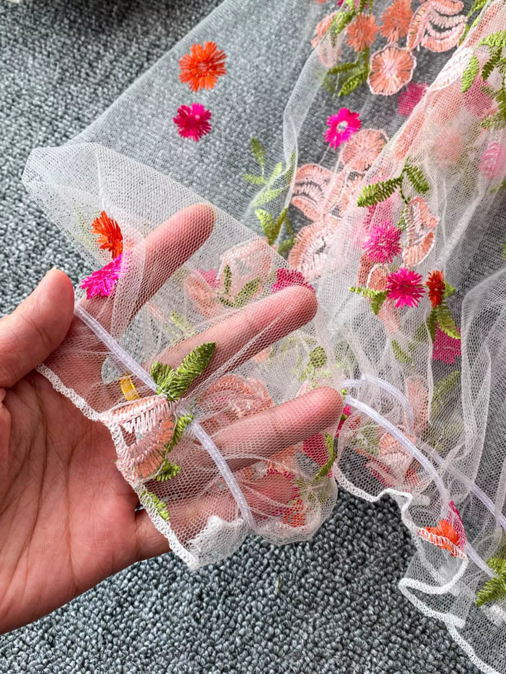 Floral Embroidered Mesh Off-Shoulder Top