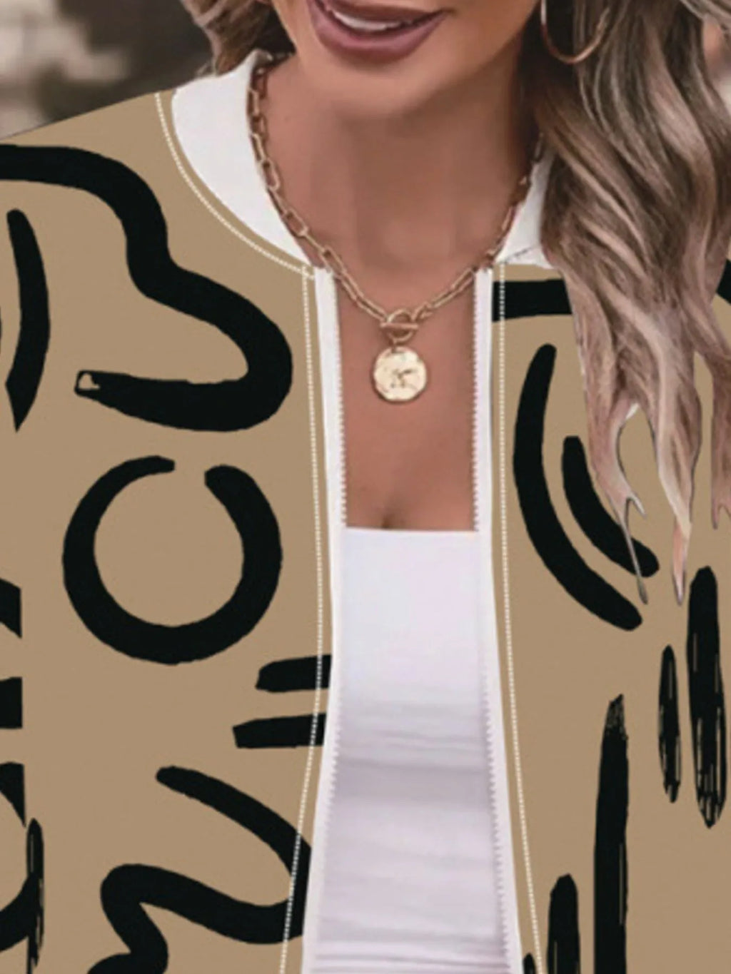 Number Print Zip Up Jacket