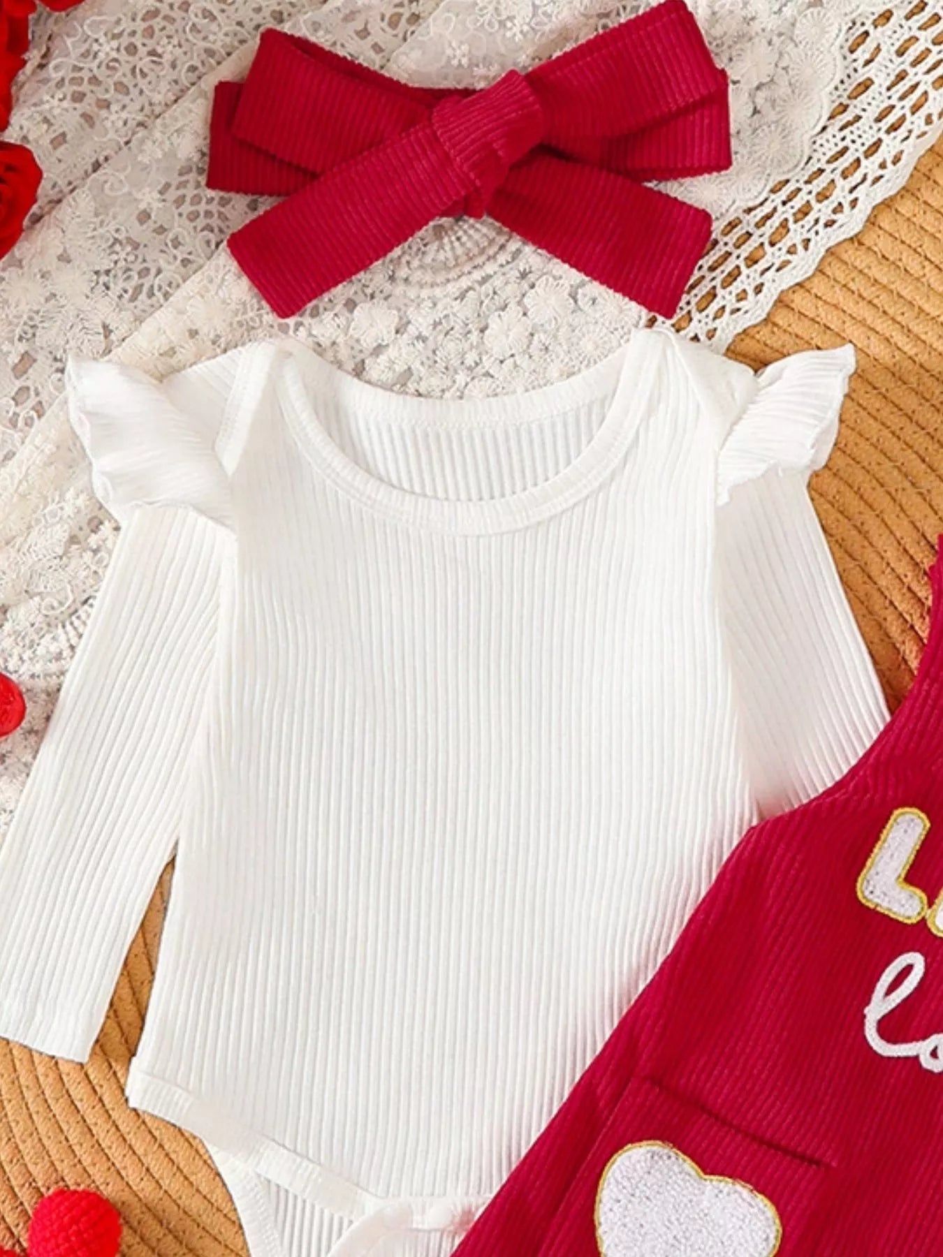 Children's Ruffled Bodysuit and Dress Set with Headband